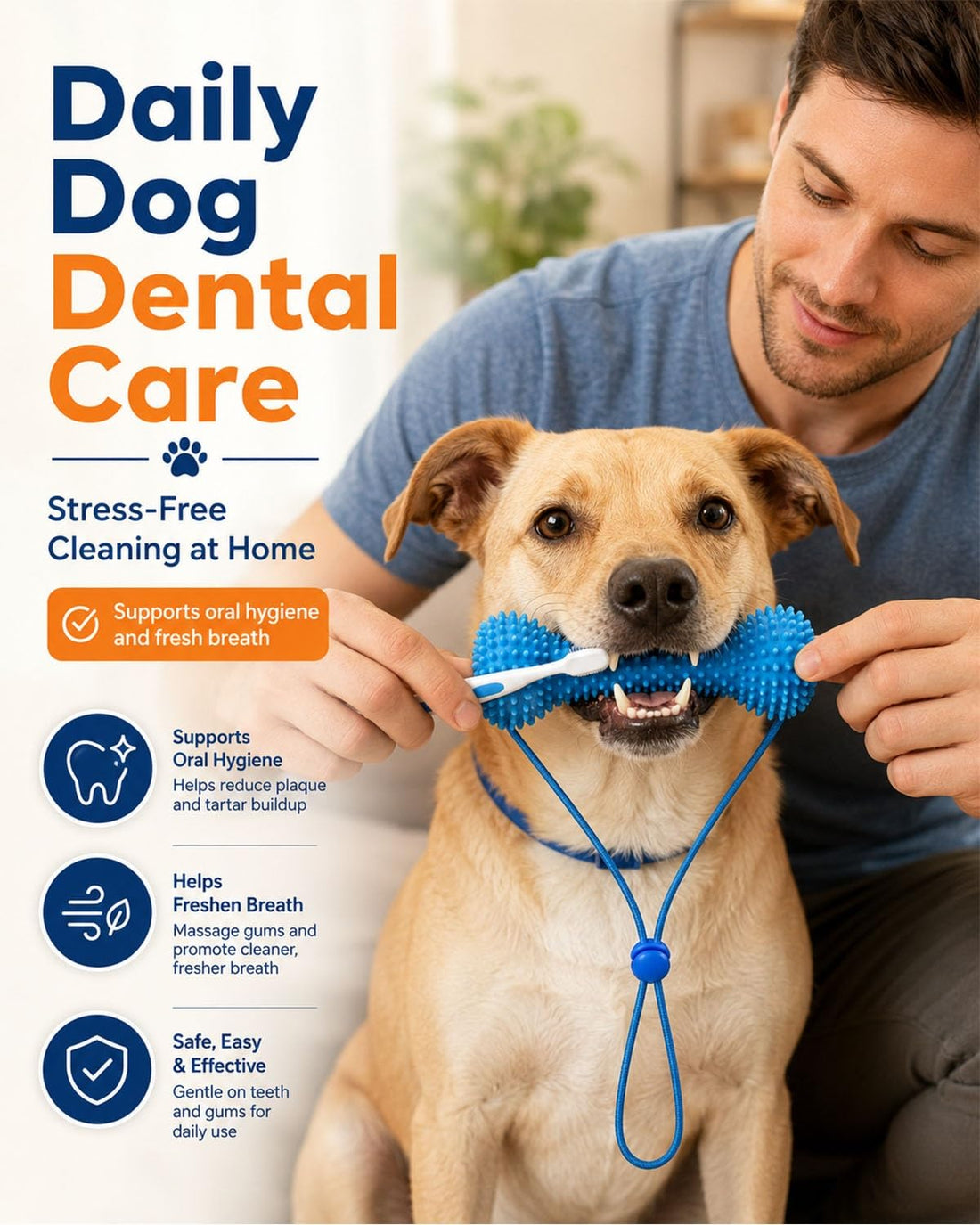 Dual-Action Dog Dental Chew Toy Toothbrush Cleaner
