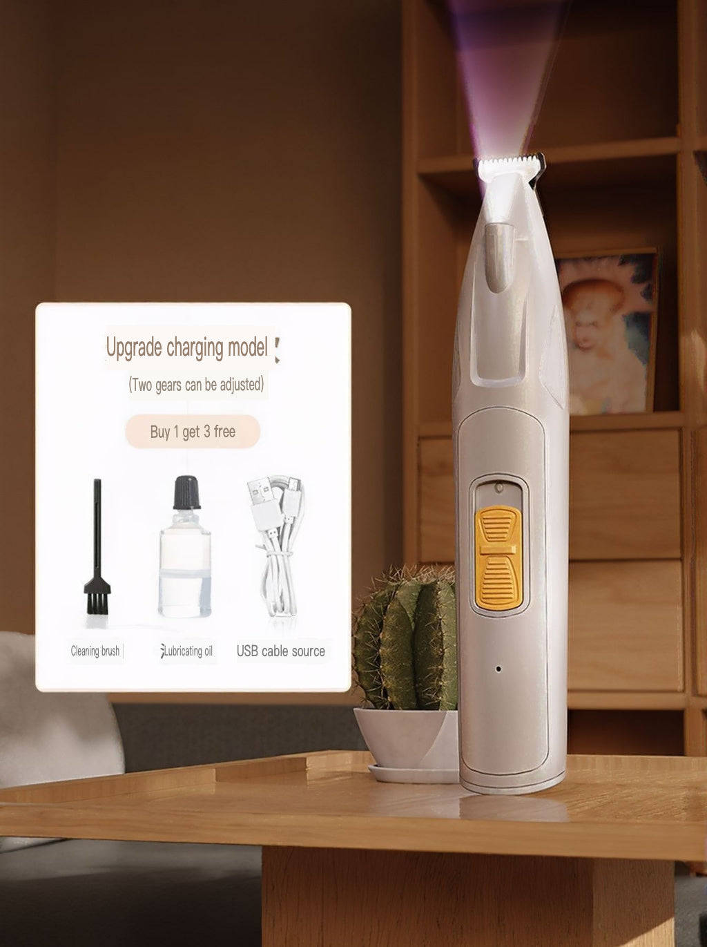 Rechargeable LED Pet Paw Trimmer Low Noise Grooming