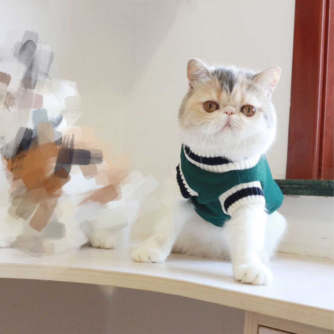 American College Style Fleece Cat Knit Sweater Vest