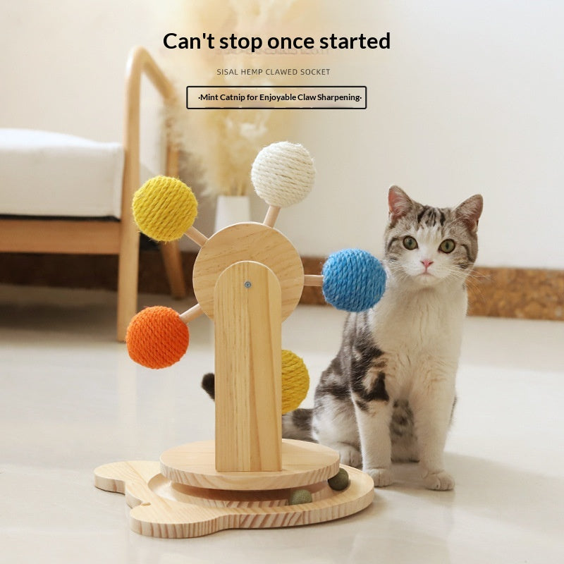 Solid Wood Cat Scratching Board Turntable Hemp Rope
