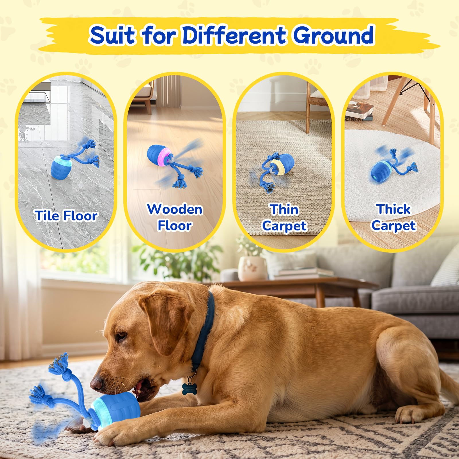 Interactive Automatic Rolling Dog Ball With Rope Toy